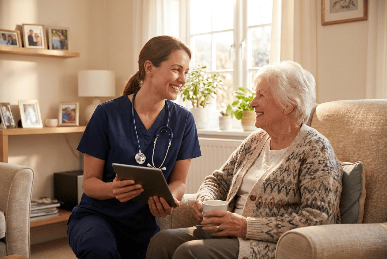 Home care professional talking with an older adult